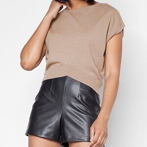 Bateau-Neck Short Cap Sleeve V-Front Hem Tan Sweater by Express - XXS